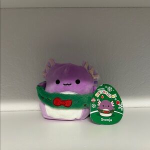 Squishmallow Purple Svenja the Axolotl, Christmas Edition.